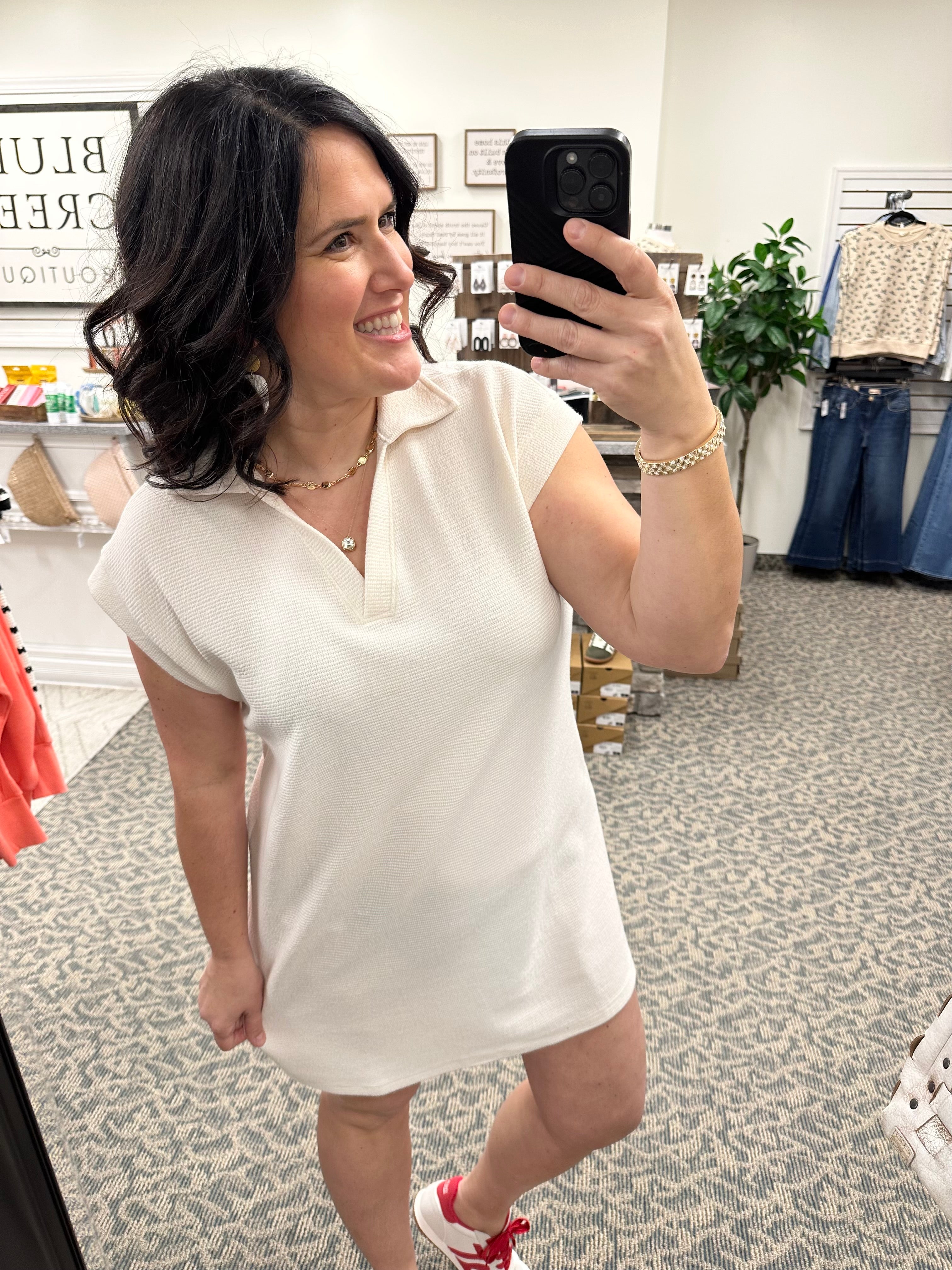 Cream Cloudy Knit Collared Dress Dresses TRES BIEN