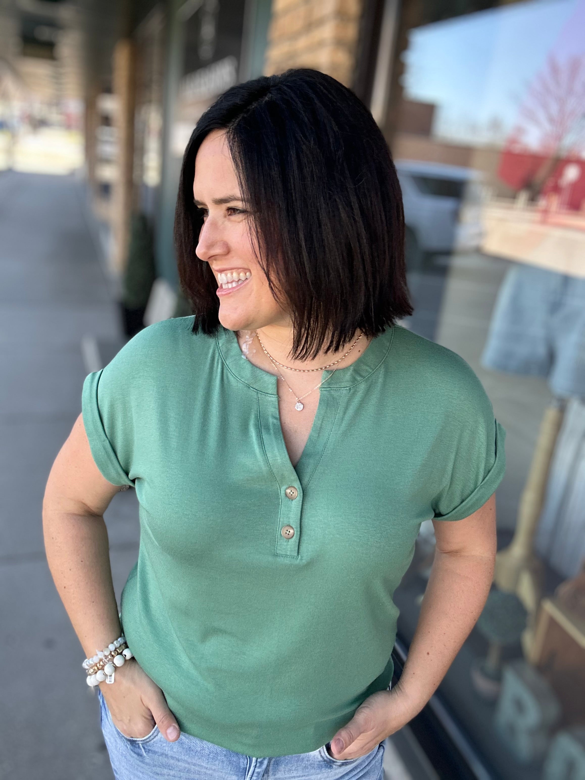 Green Henley Top