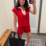 Red Zip Detail Lounge Set Bottoms - Shorts JODIFL