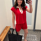 Red Zip Detail Lounge Set Bottoms - Shorts JODIFL