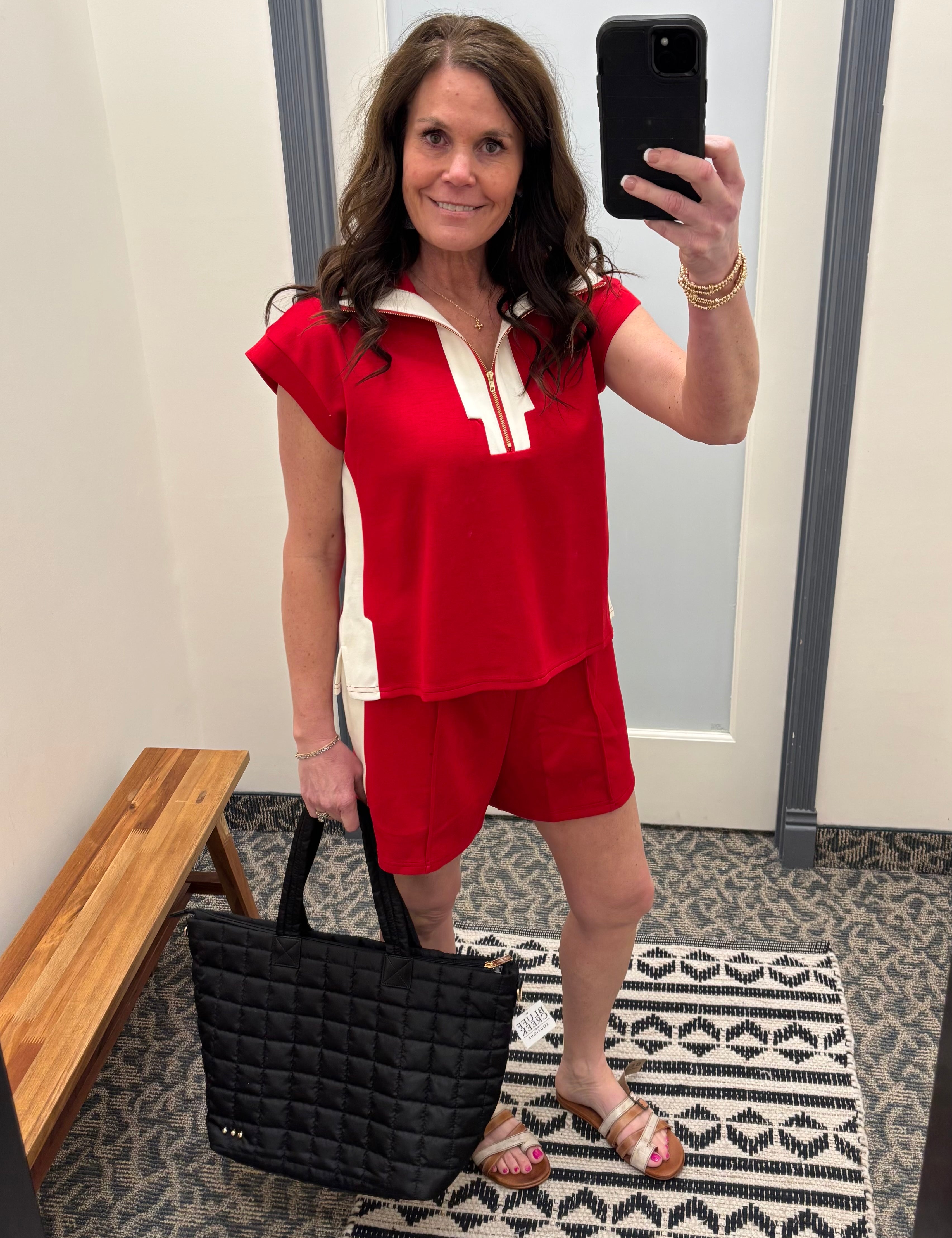 Red Zip Detail Lounge Set Bottoms - Shorts JODIFL