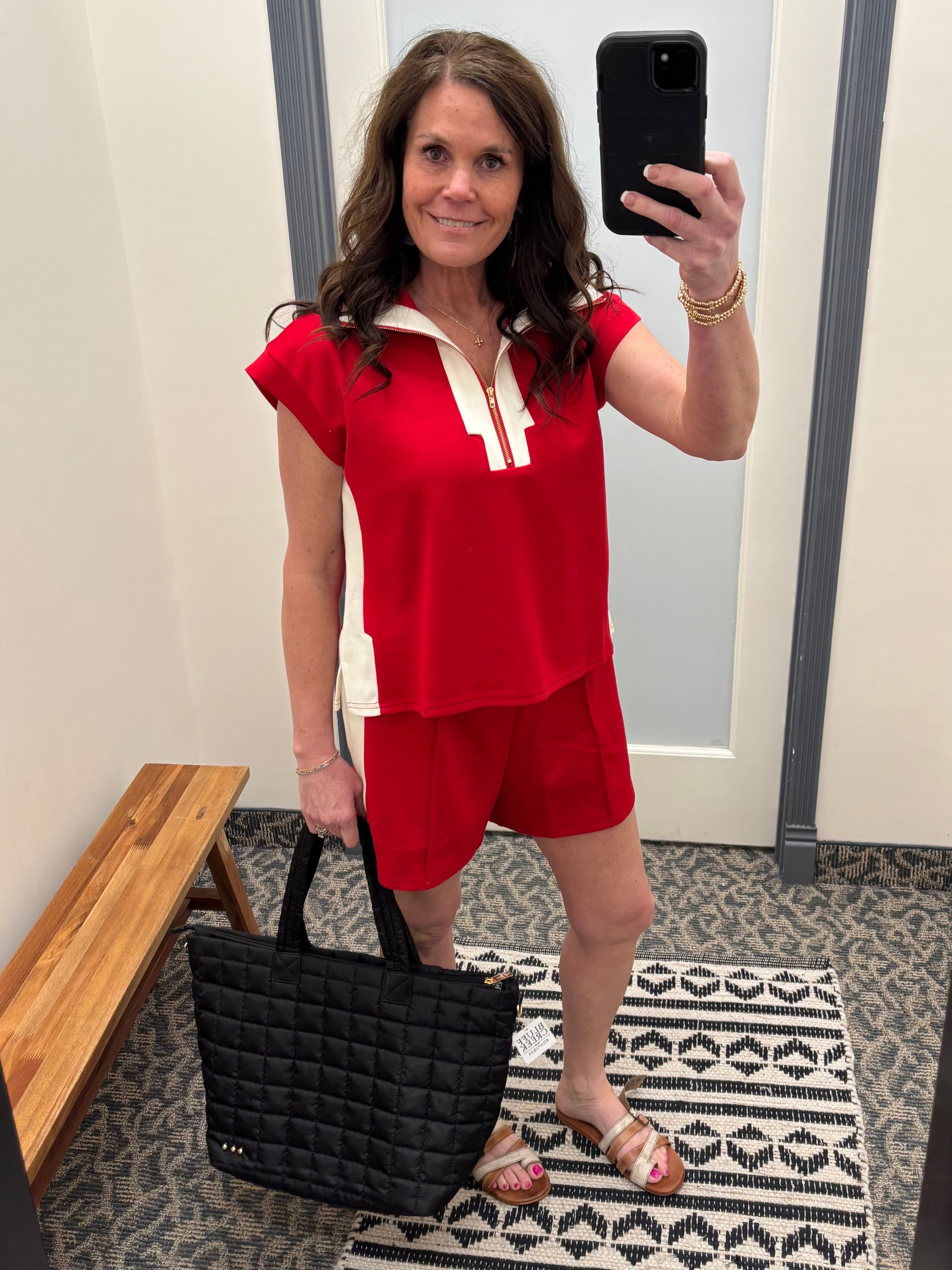 Red Zip Detail Lounge Set Bottoms - Shorts JODIFL