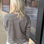 Black Oatmeal Notch Neck LS Stripe Top Top - Sweatshirt STACCATO