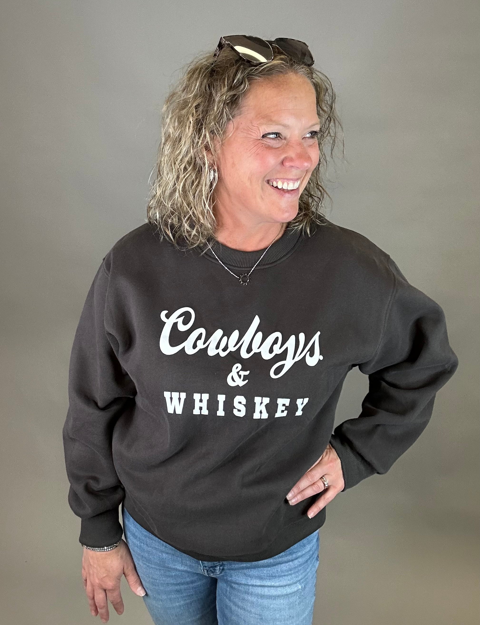 Charcoal Whiskey & Cowboys Sweatshirt Top- Sweatshirt PANACHE