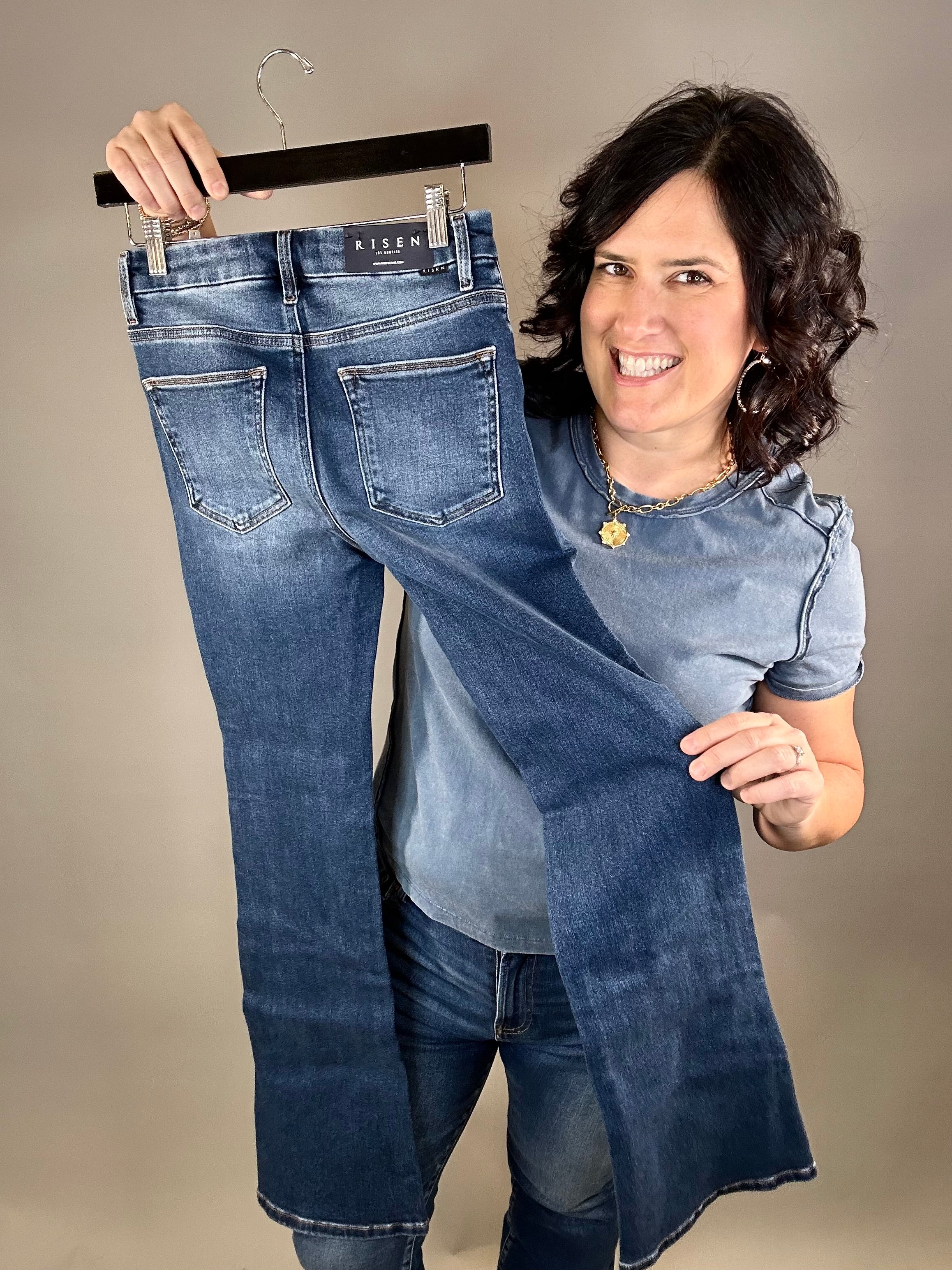 High Rise Dark Bootcut Jeans Bottom- Pants RISEN