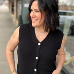 Black Crochet Button Up Sleeveless Vest Top - Sweater STACCATO