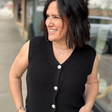 Black Crochet Button Up Sleeveless Vest Top - Sweater STACCATO