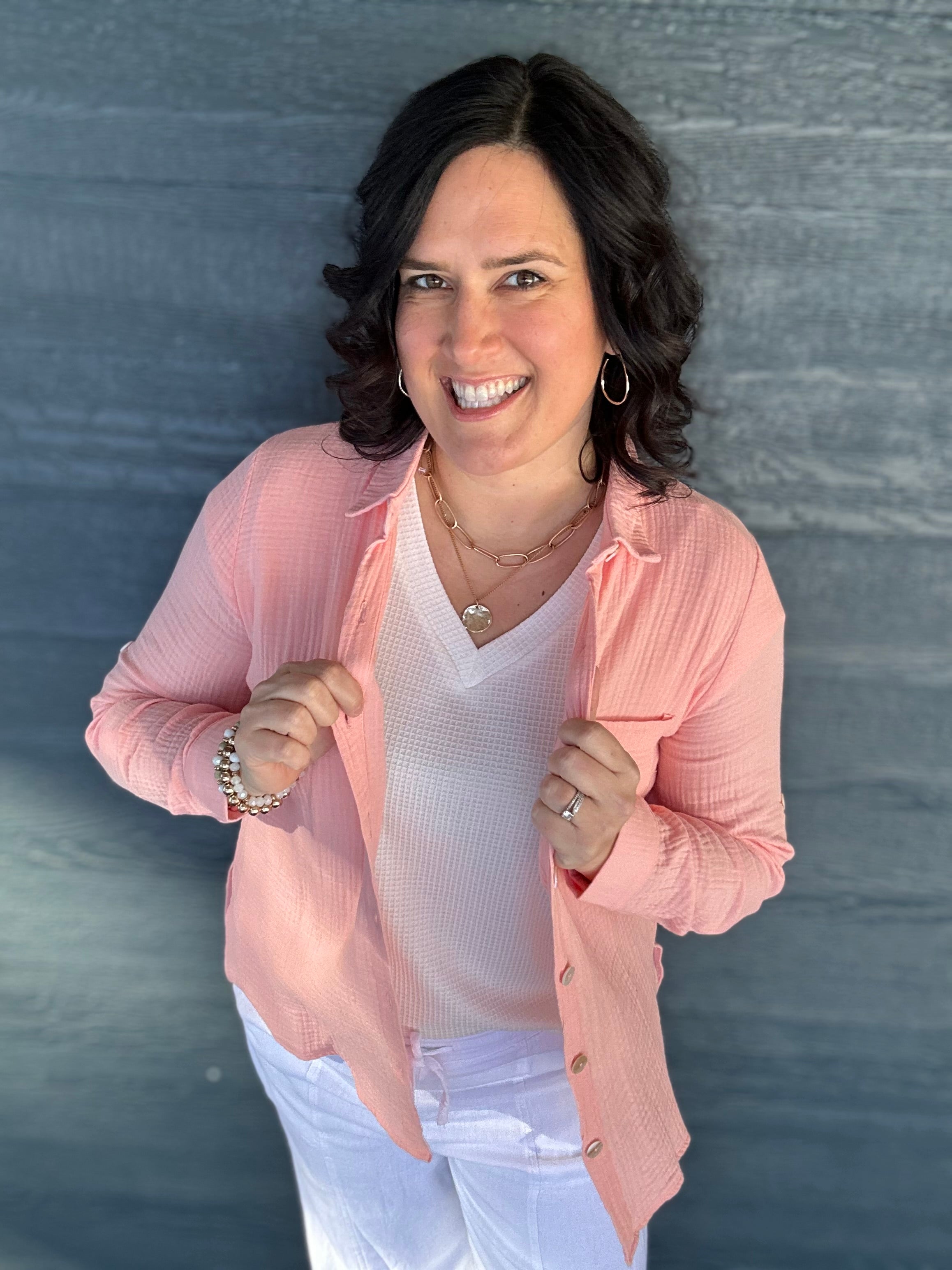 Peach Sorbet Celia Top Tops - Button Ups DEAR SCARLETT