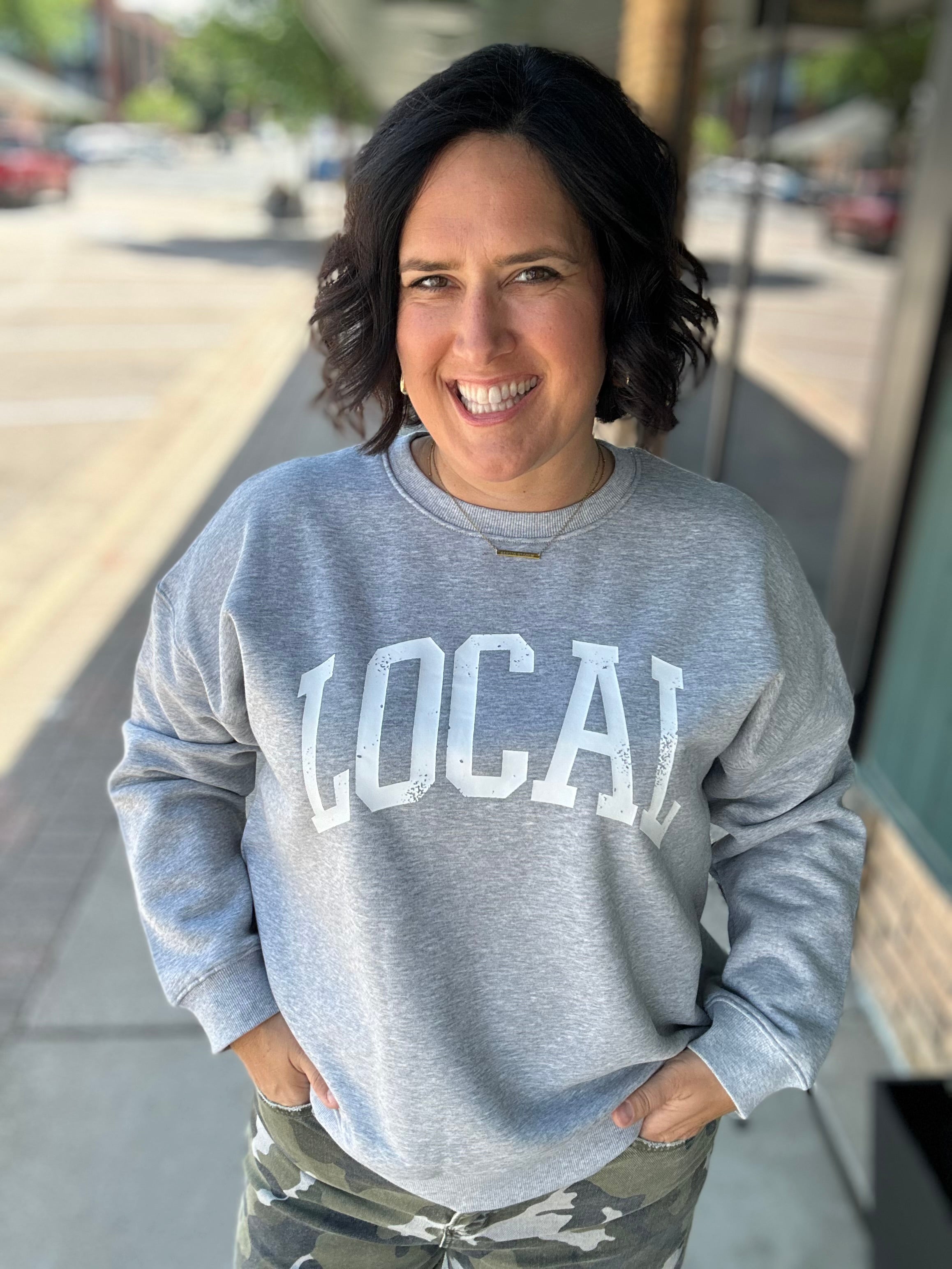 Grey LOCAL Graphic Sweatshirt Top- Sweatshirt WISHLIST