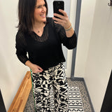 Black Split Neck Open Knit Sweater Top - Sweater DOE & RAE