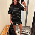 Black & Cream Stripe Short Bottoms - Shorts RAE MODE
