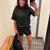 Black & Cream Stripe Short Bottoms - Shorts RAE MODE