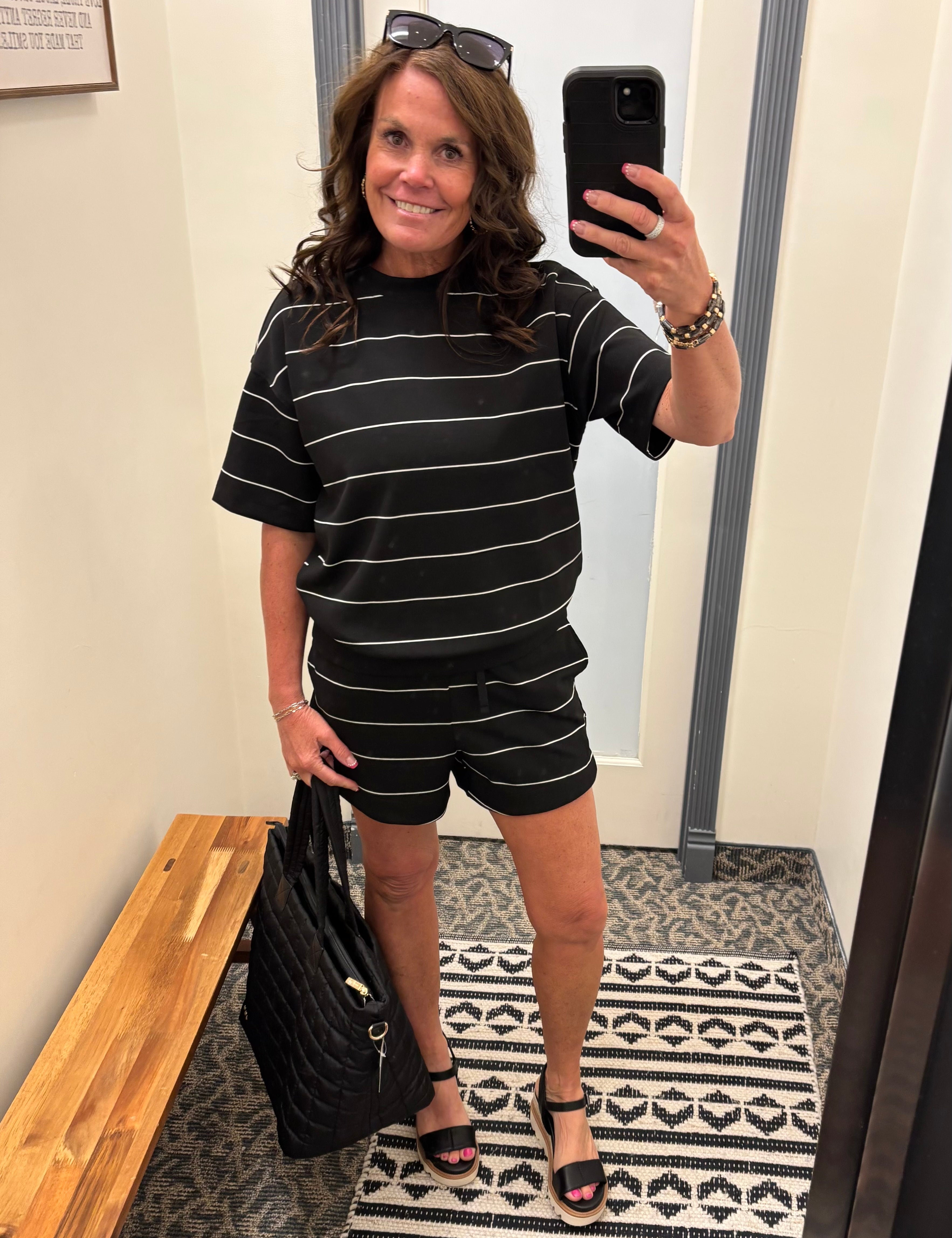 Black & Cream Stripe Short Bottoms - Shorts RAE MODE