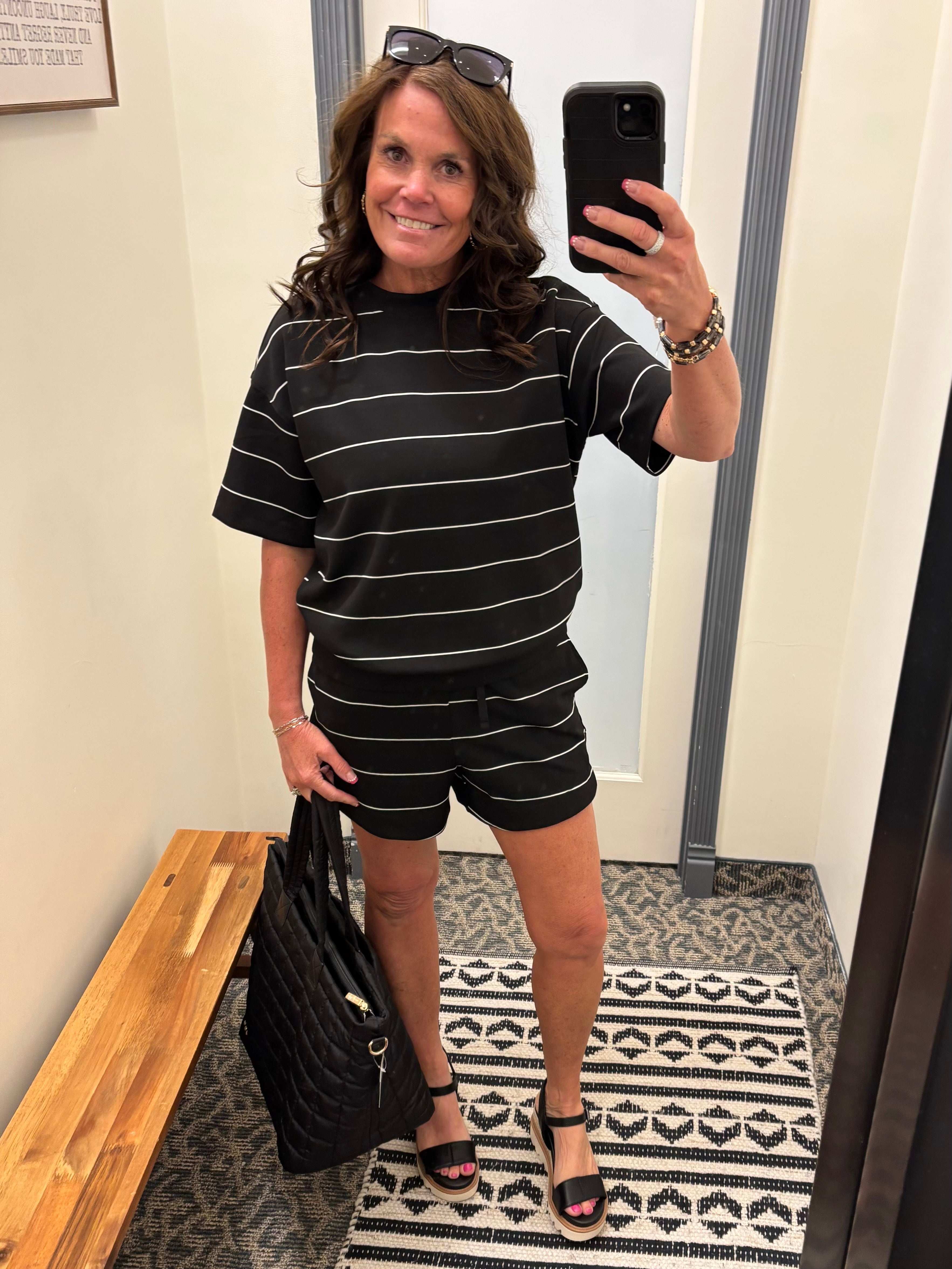 Black & Cream Stripe Short Bottoms - Shorts RAE MODE