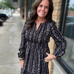 Black Floral Smocking Tiered Dress DOE & RAE