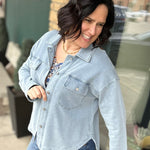 Washed Knit Denim Jacket Outerwear- Jackets Mystree