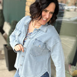 Washed Knit Denim Jacket Outerwear- Jackets Mystree