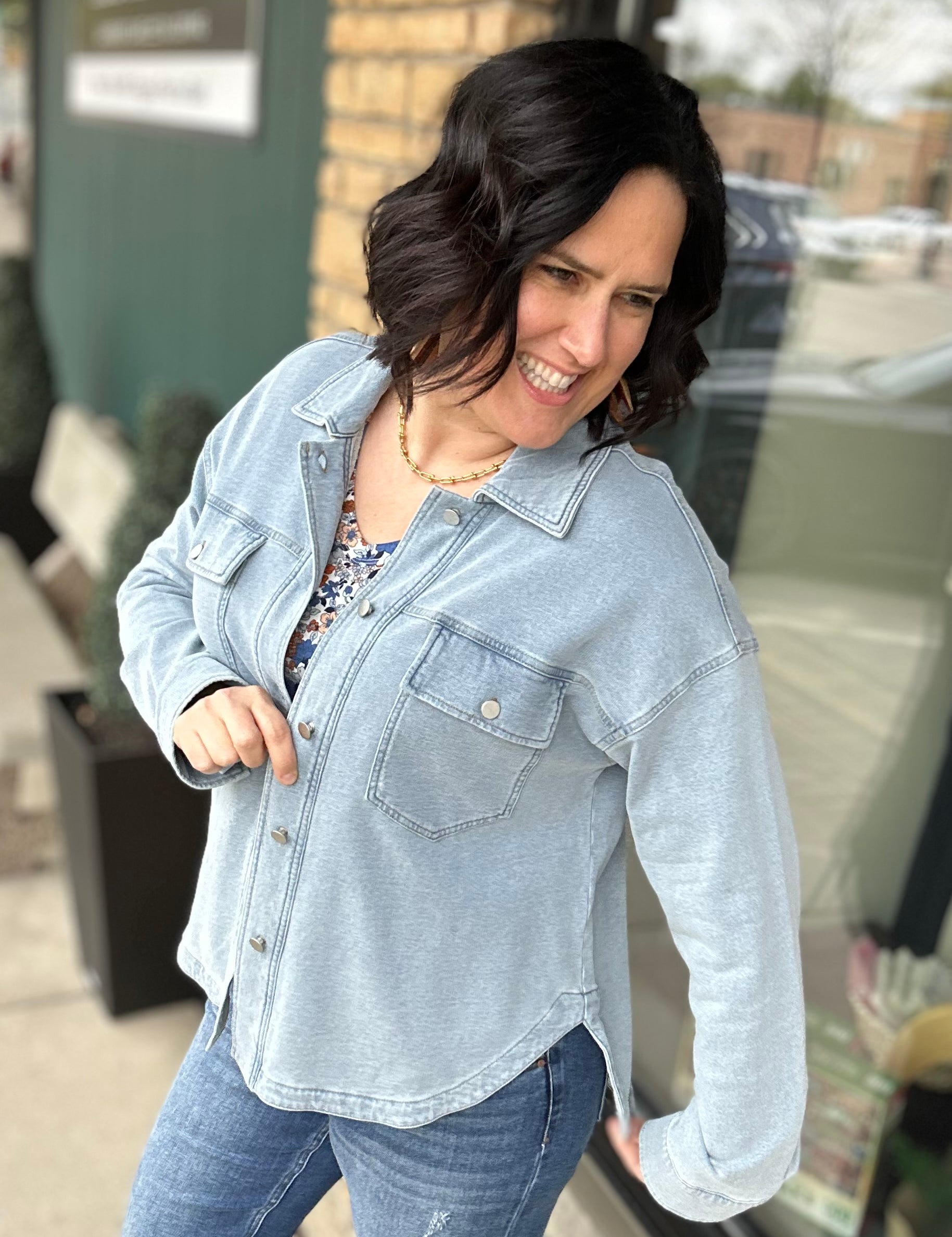Washed Knit Denim Jacket Outerwear- Jackets Mystree