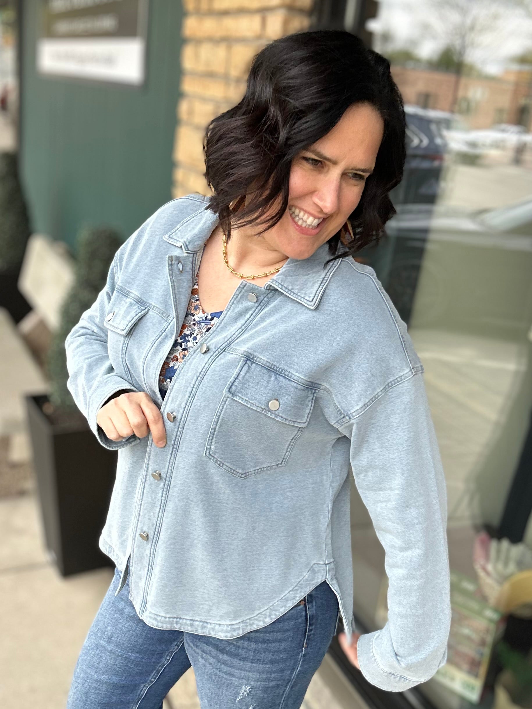 Washed Knit Denim Jacket Outerwear- Jackets Mystree
