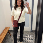 Ivory Fluffy Short Sleeve Sweater Top - Sweater STACCATO