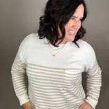Creamy Oat Striped Pocket Sweater Top - Sweater STACCATO