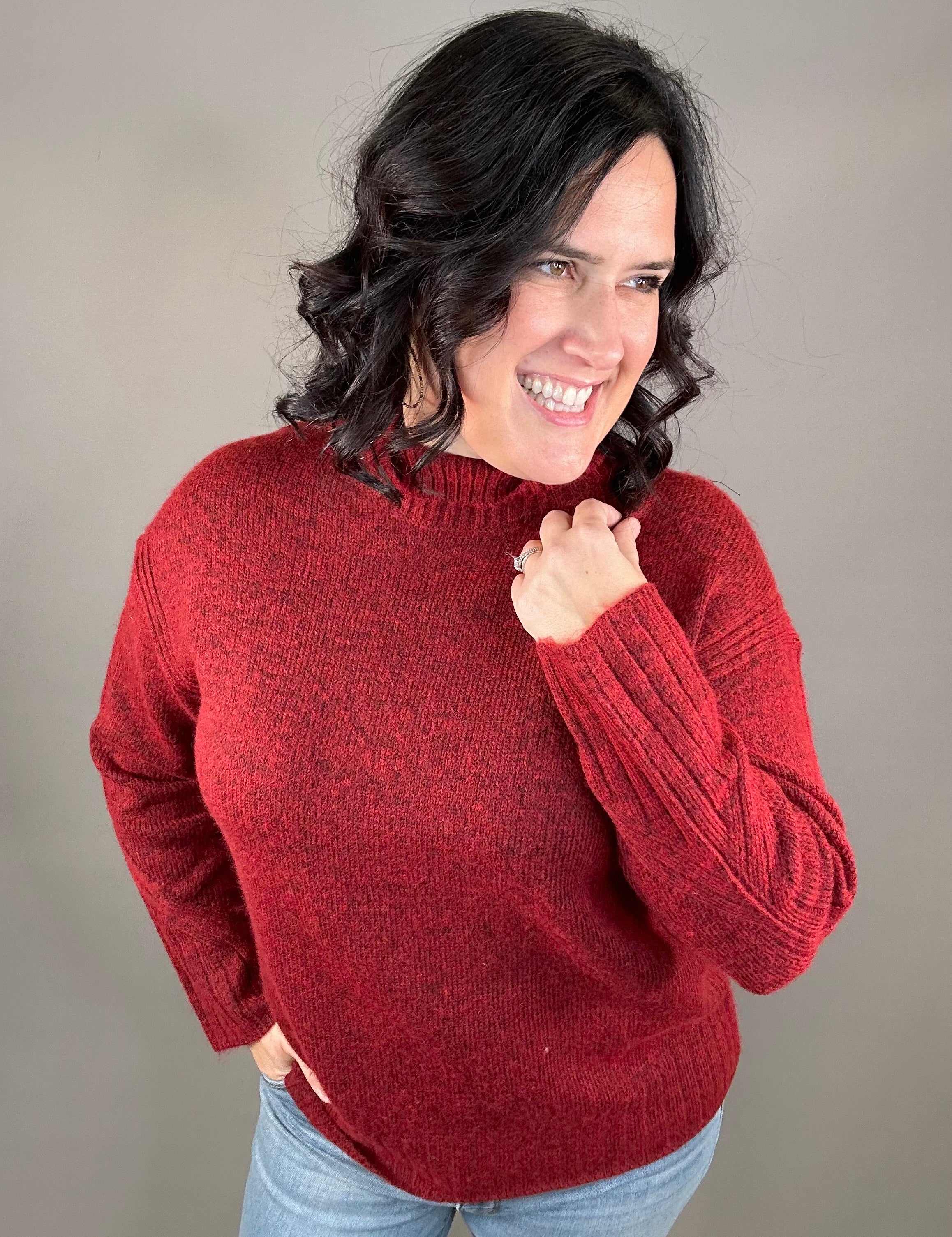 Burgundy Licarayen Mock Pullover Top - Sweater RD International