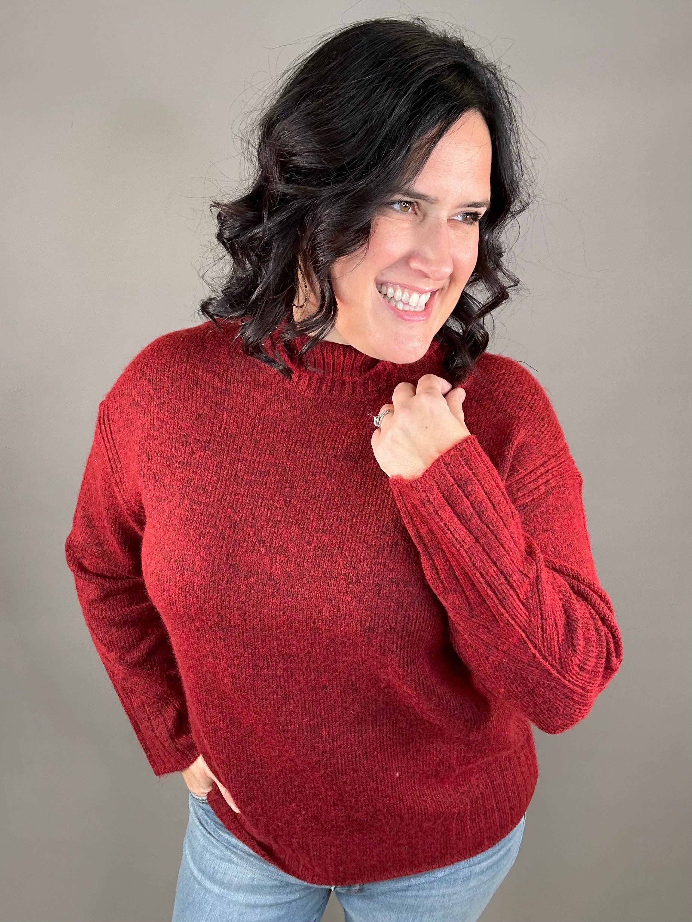 Burgundy Licarayen Mock Pullover Top - Sweater RD International