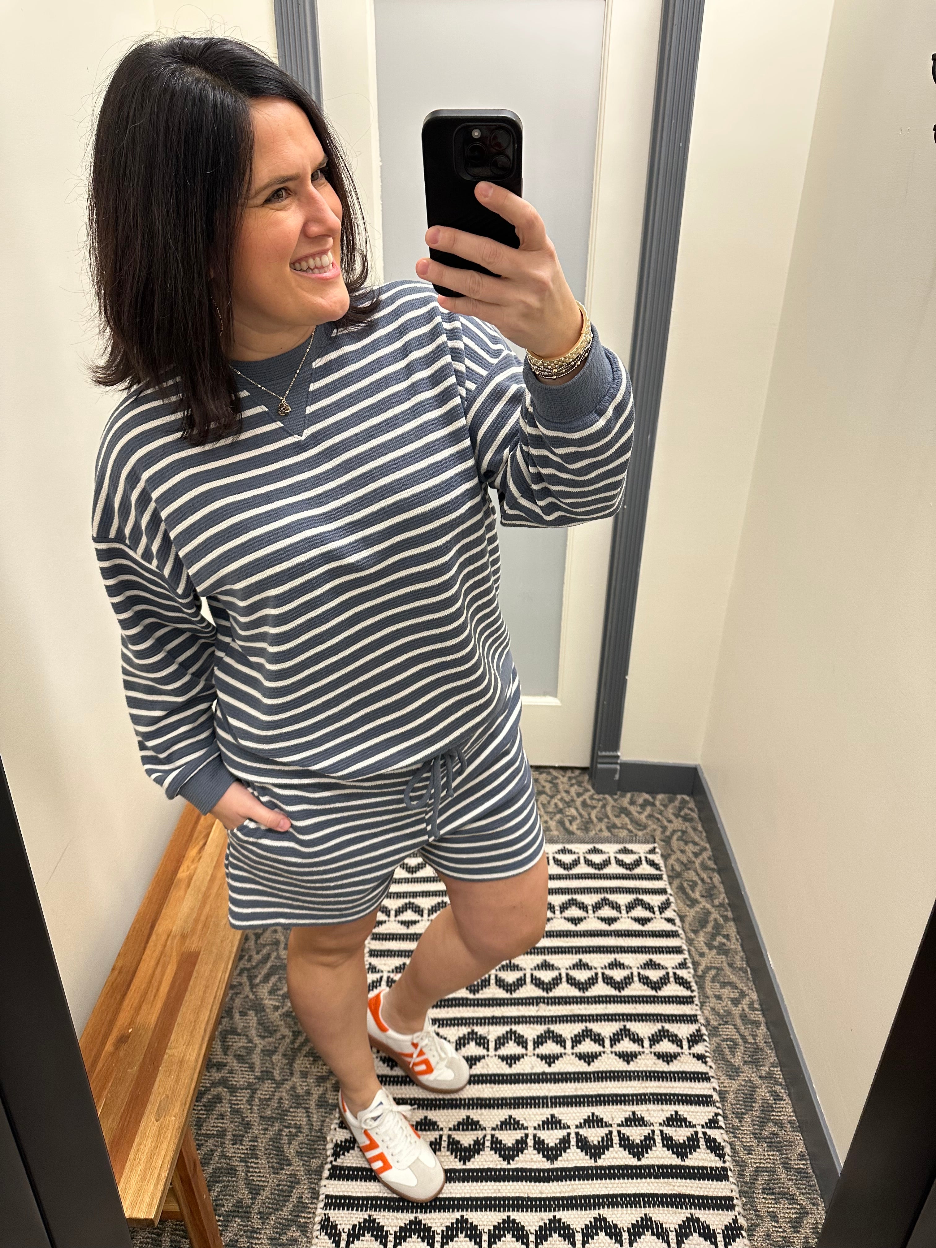 Denim Sailor Cloudy Knit Stripe Shorts Bottoms - Shorts TRES BIEN