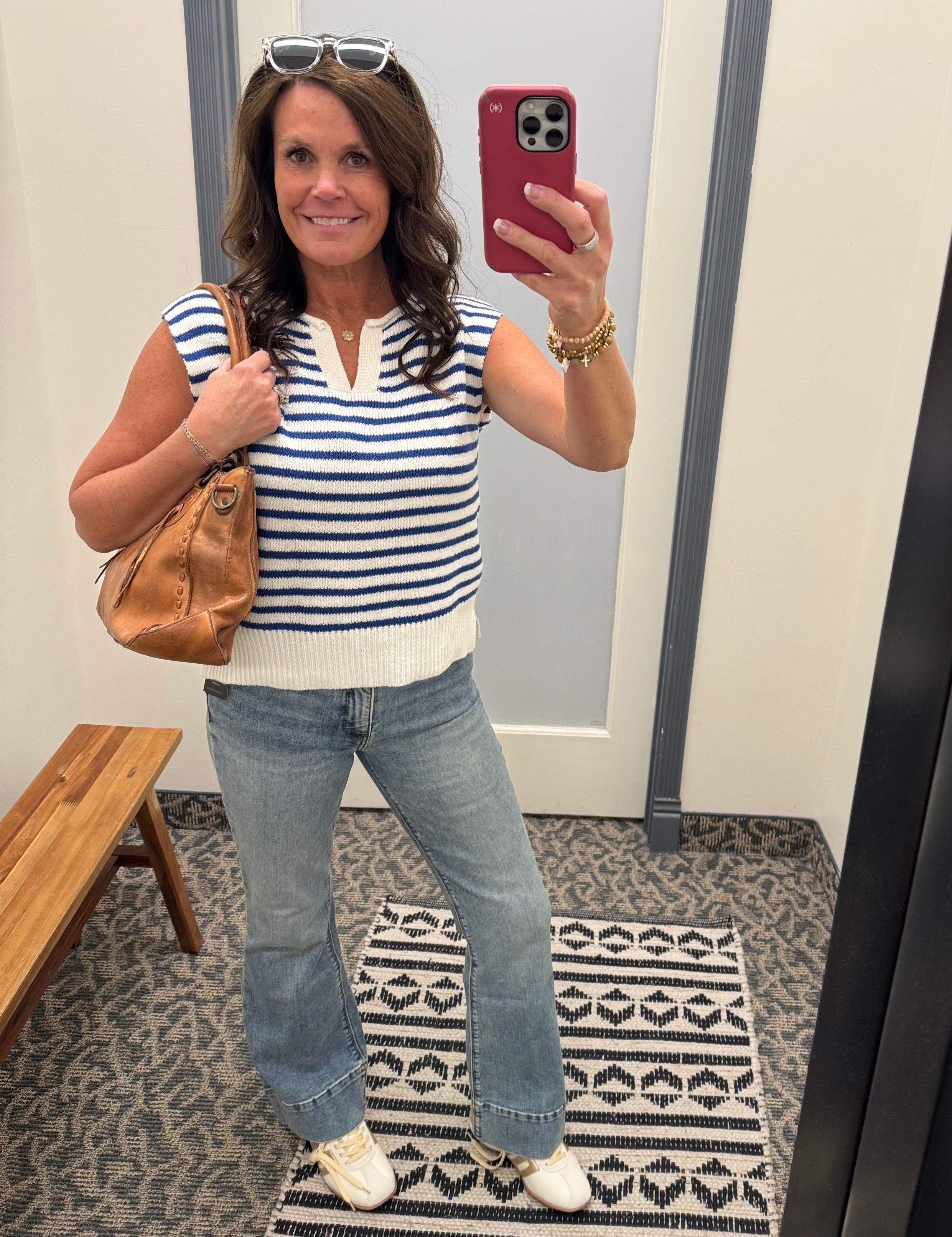 Ivory & Blue Split Neck Sweater Top - Sweater STACCATO