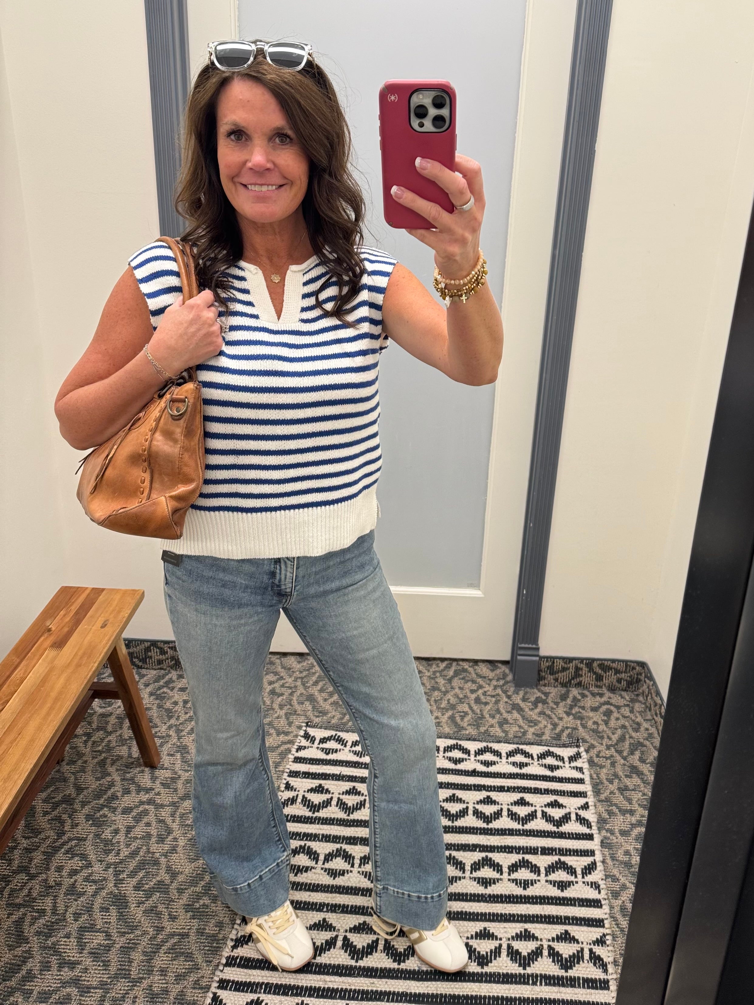 Ivory & Blue Split Neck Sweater Top - Sweater STACCATO