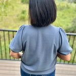 Denim Cloud Knit Puff Sleeve Top Top - Tee TRES BIEN