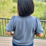 Denim Cloud Knit Puff Sleeve Top Top - Tee TRES BIEN