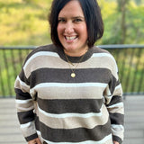 Brown Tan Stripe Knit Sweater