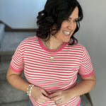 Pink Striped Half Sleeve Sweater Top - Sweater STACCATO