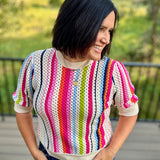 Multicolor Stripe Open-Knit Top