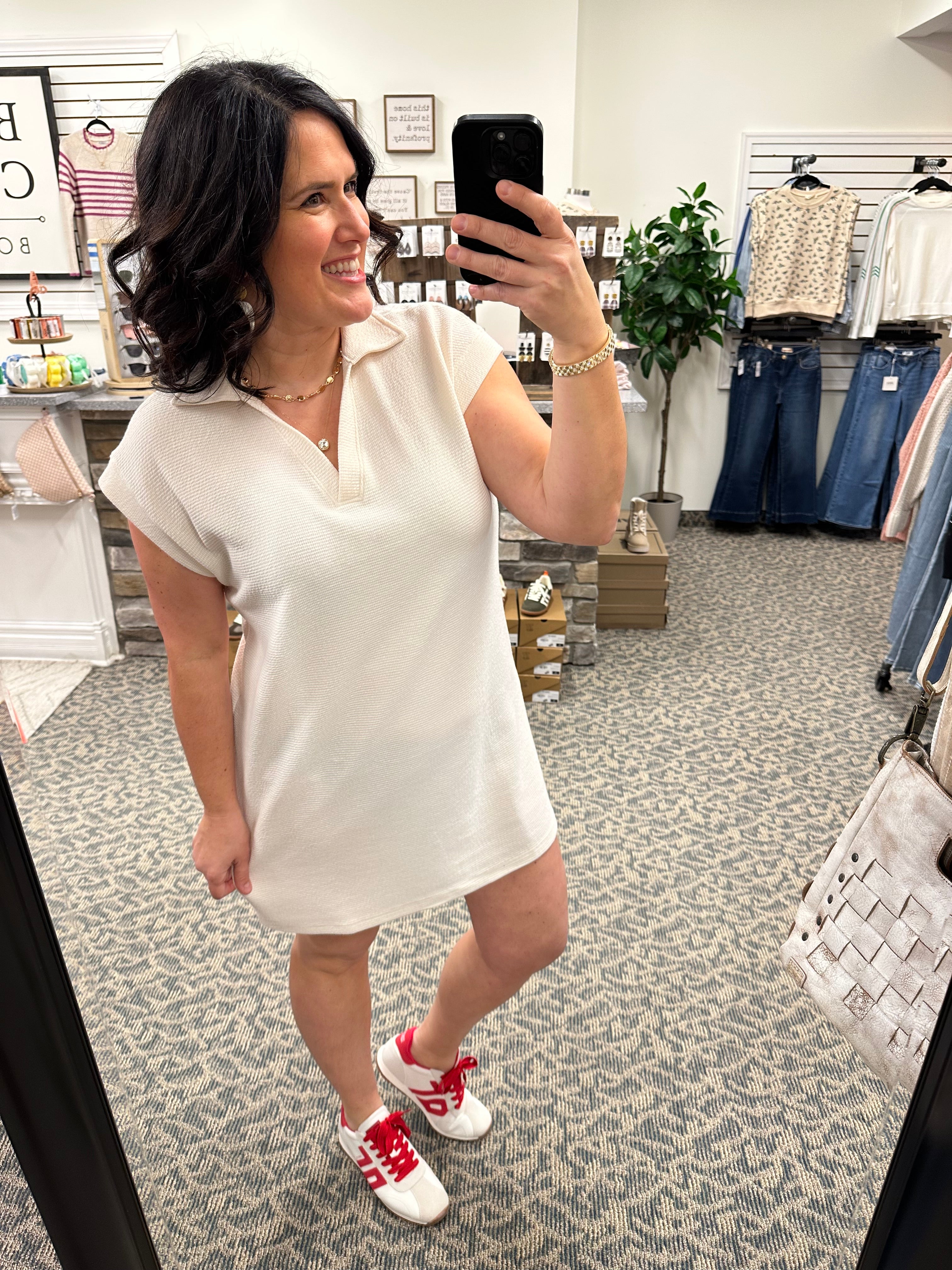 Cream Cloudy Knit Collared Dress Dresses TRES BIEN
