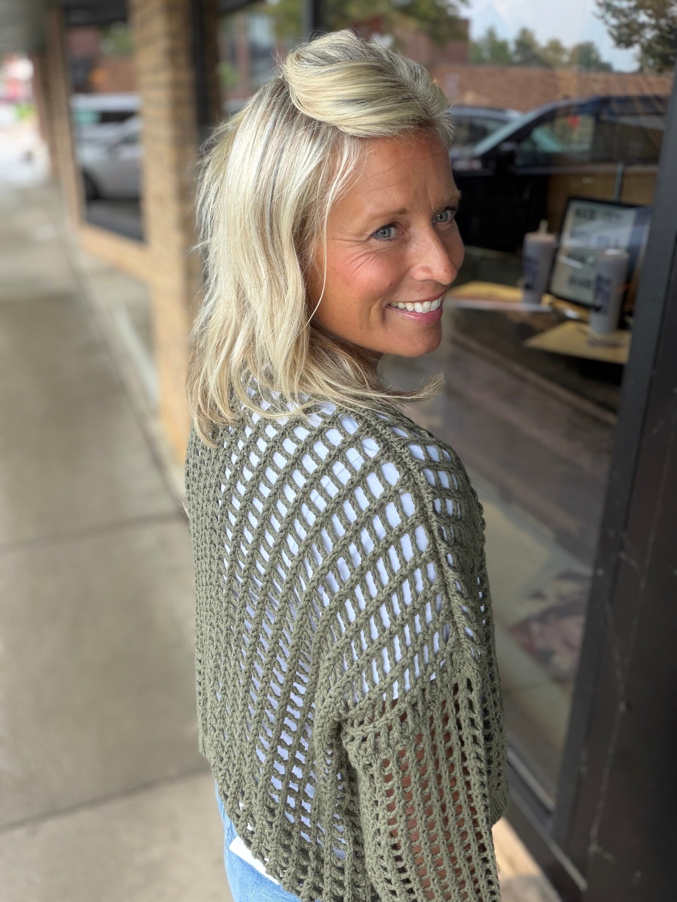 Olive Crochet Open Cardigan DOE & RAE