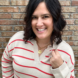 Taupe/Coral Stripe Sweater
