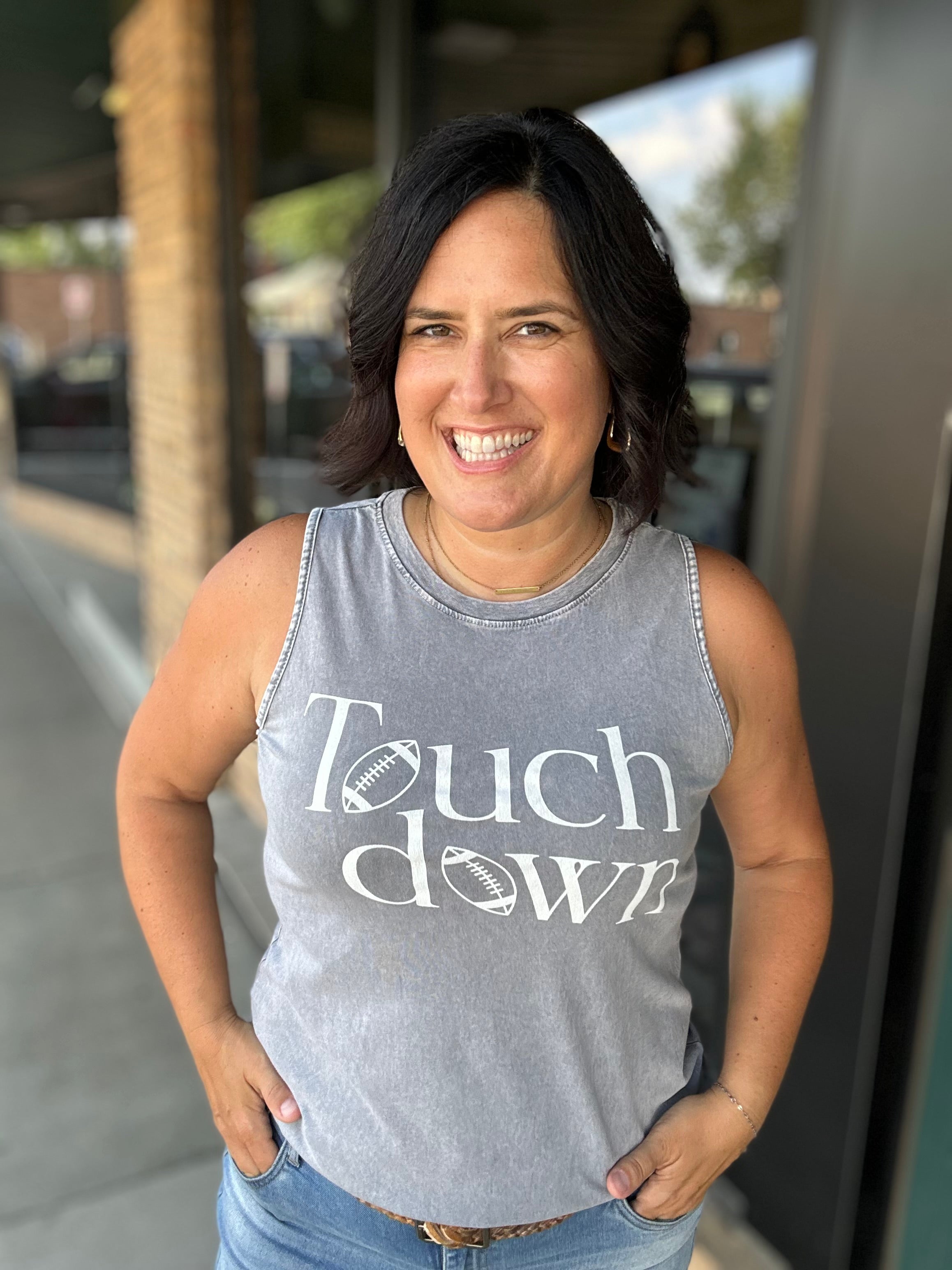 Grey Mineral Washed Touchdown Tank Top Tops- Tanks HRT and LUV