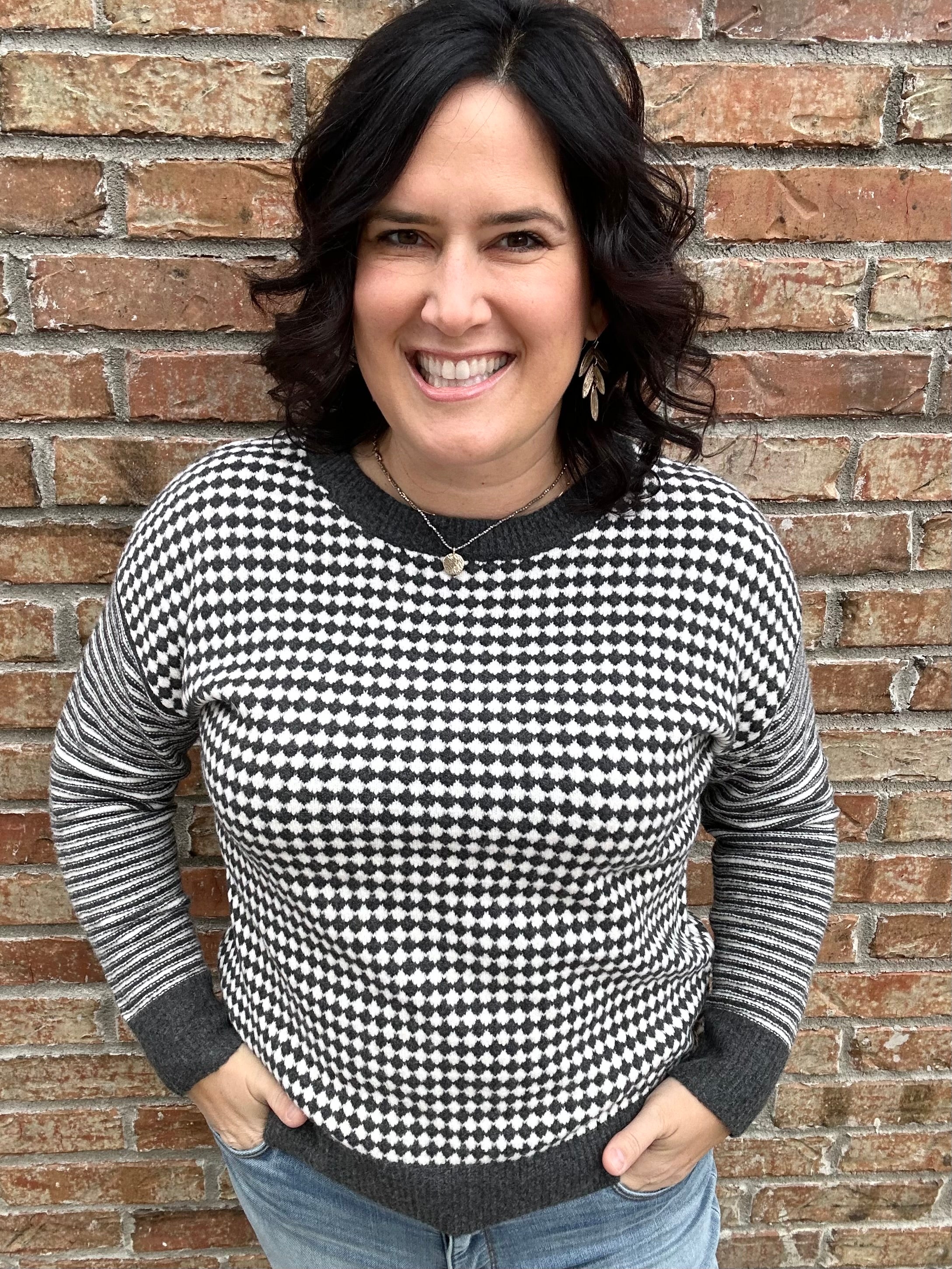 Charcoal Mixed Pattern Sweater Top - Sweater STACCATO