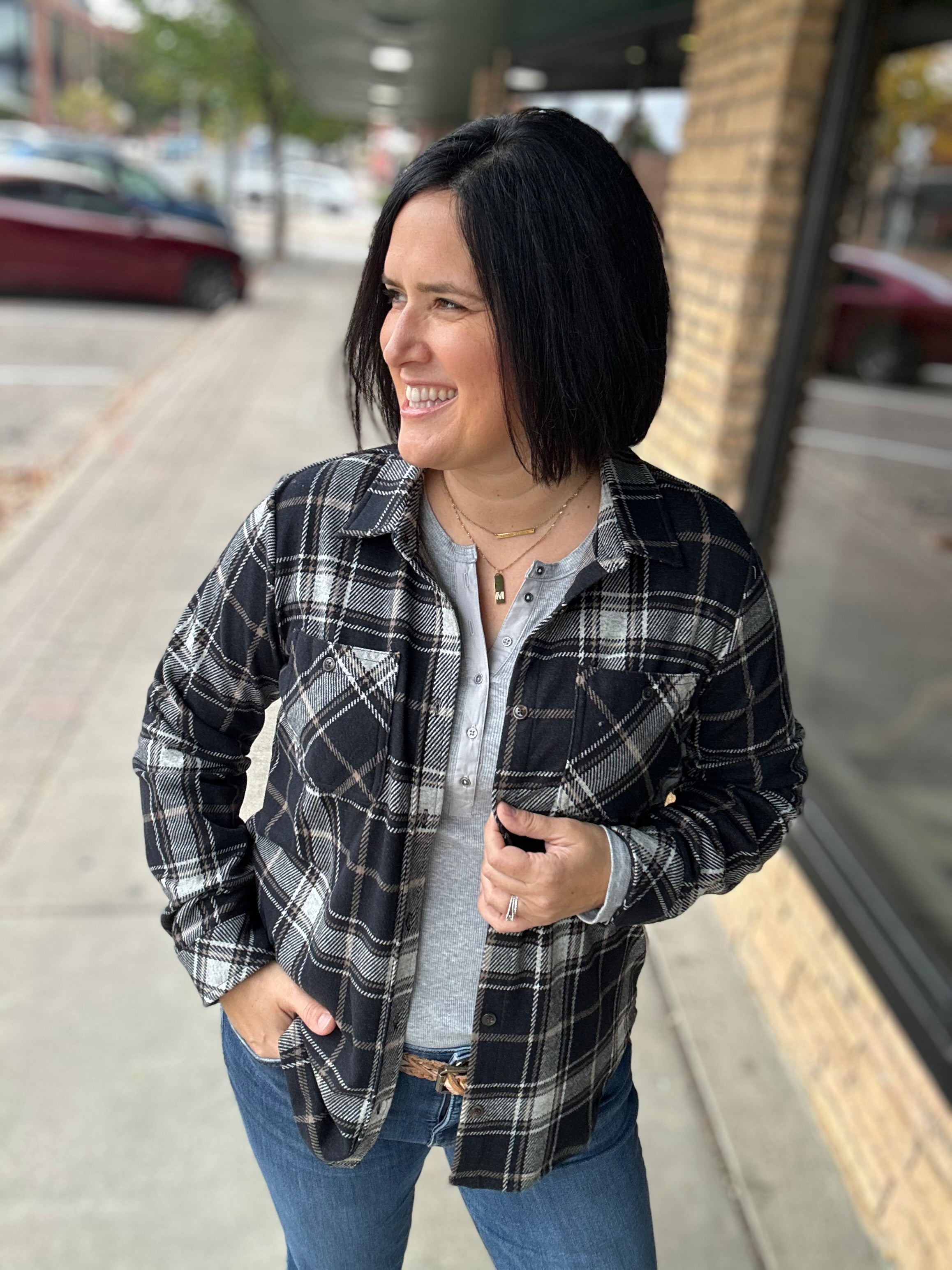 Black, White & Tan Markus Plaid Tops - Button Ups PANACHE
