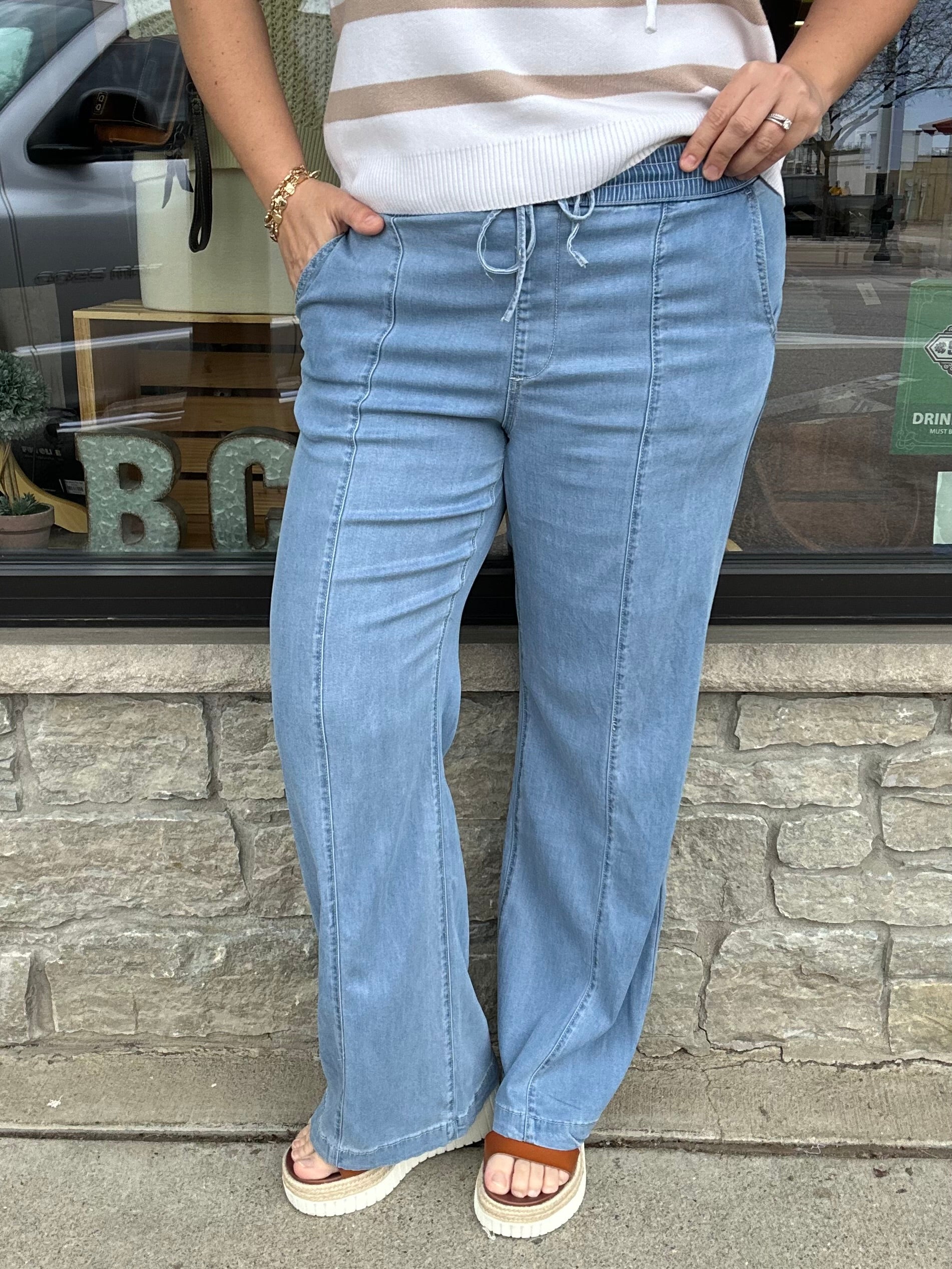 French Blue Wide Leg Pants Bottoms - Pants MICA DENIM