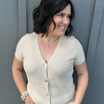 Oatmeal Waffle V Neck Cardigan Tops- Cardigans STACCATO