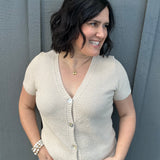 Oatmeal Waffle V Neck Cardigan Tops- Cardigans STACCATO