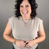 Taupe Cloudy Knit Muscle Tee Top - Tee TRES BIEN