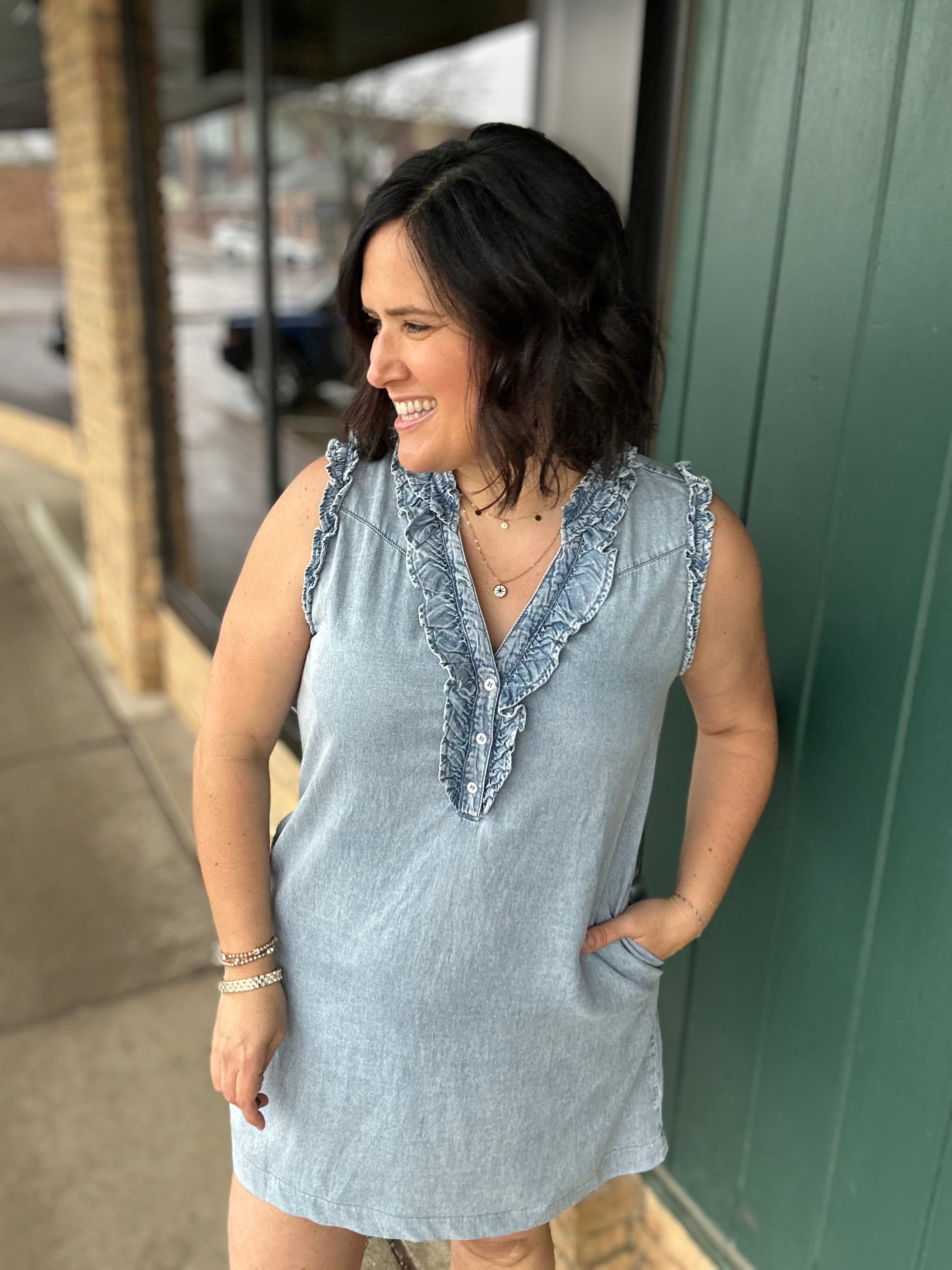 Ruffled Denim Dress Dresses EE:SOME