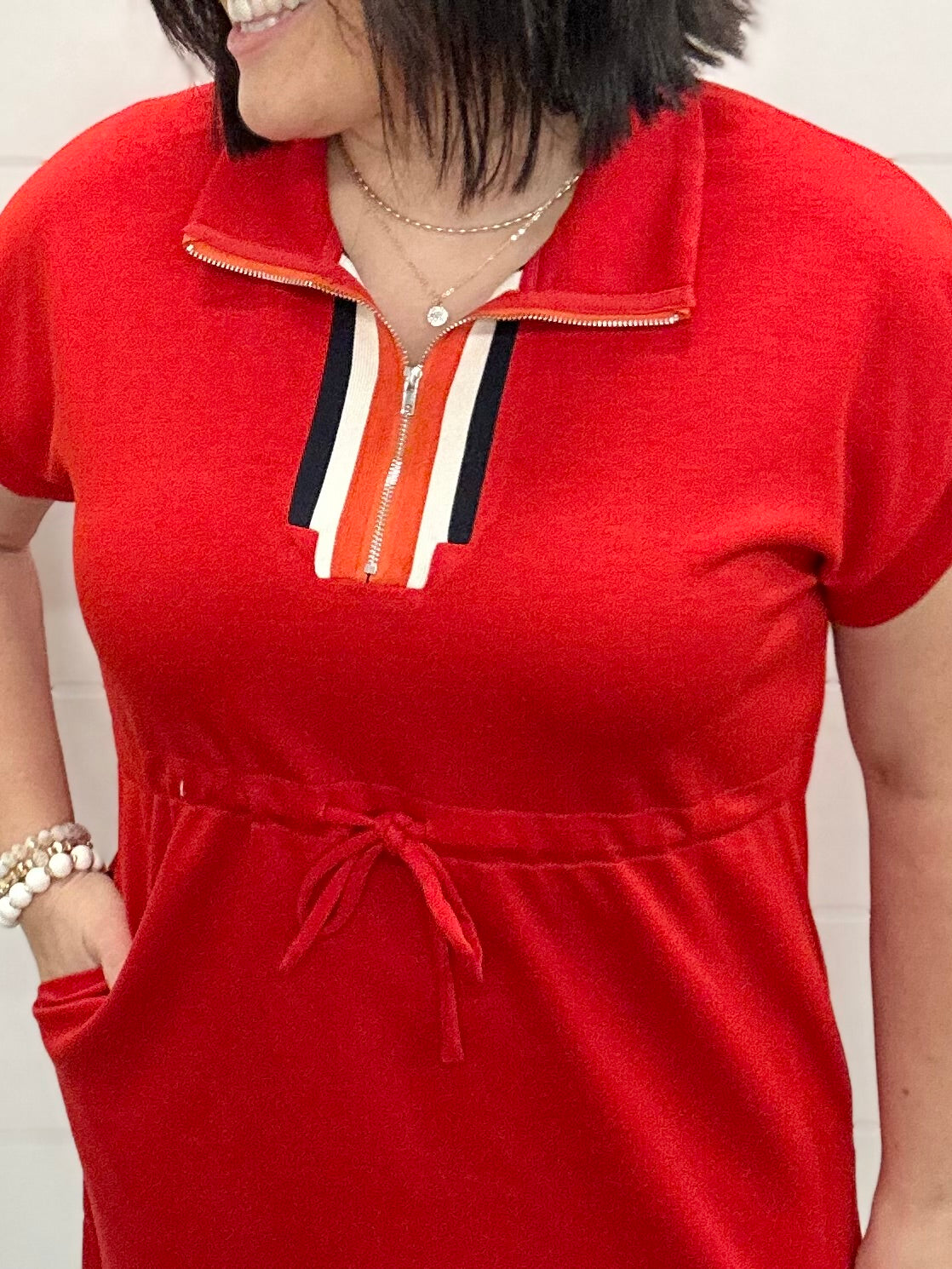 Red Quarter Zip Athletic Dress Dresses JODIFL