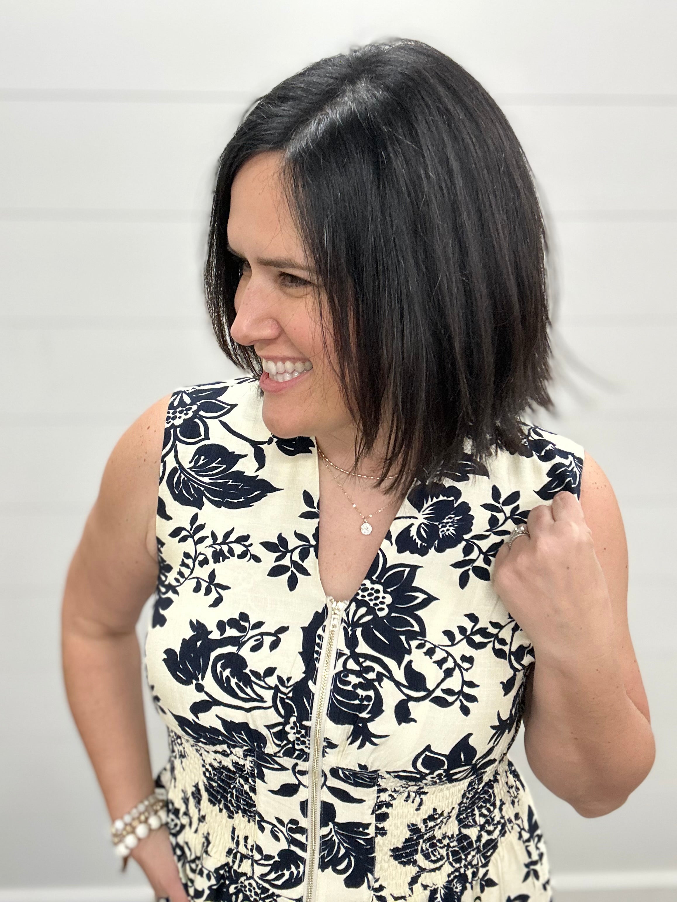 Paisley Print V-Neck Smocked Waist Zip Front Dress Dresses DOE & RAE