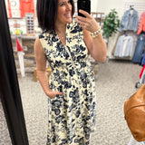 Paisley Print V-Neck Smocked Waist Zip Front Dress Dresses DOE & RAE