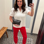 Scarlet Red High-Rise Crop Jogger Pants Bottoms- Joggers RISEN